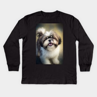 Super Cute Shih Tzu Portrait Kids Long Sleeve T-Shirt